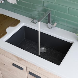 Undermount Granite Composite 29.88 in. Single Bowl Kitchen Sink in Black