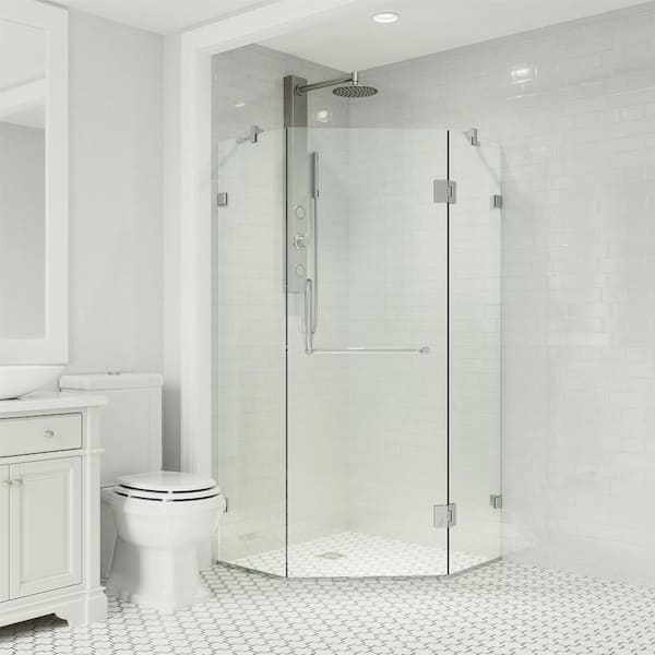 VIGO Piedmont 36 in. L x 36 in. W x 73 in. H Frameless Pivot Neo-angle Shower Enclosure in Chrome with 3/8 in. Clear Glass