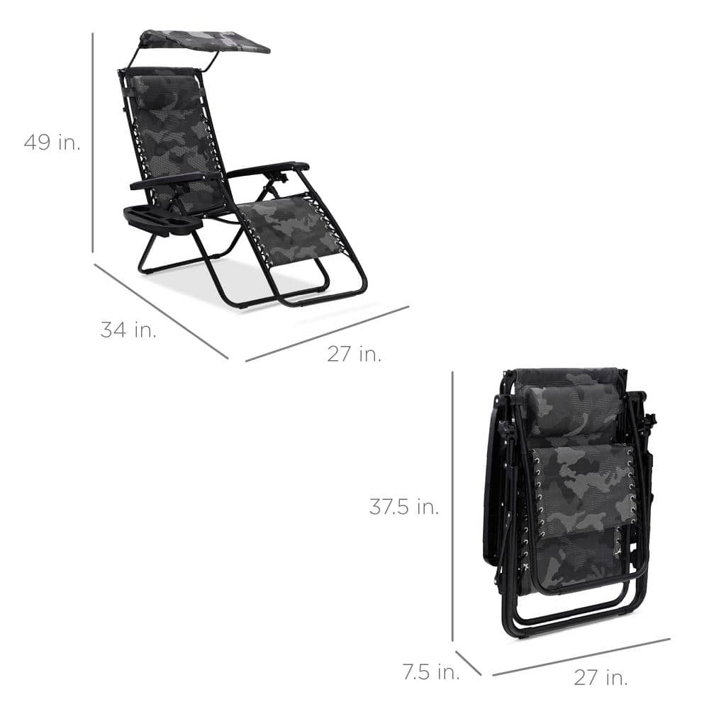 Camouflage Folding Zero Gravity Outdoor Recliner with Canopy and Tray