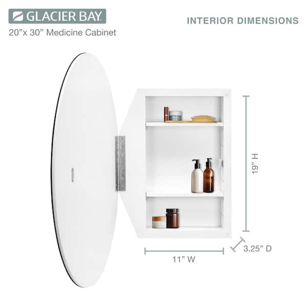 20-in x 30-in Surface Mount Black Mirrored Oval Medicine Cabinet