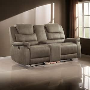 74 in. Pillow Top Arm Microfiber Rectangle Manual Glider Loveseat Recliner Sofa in Brown