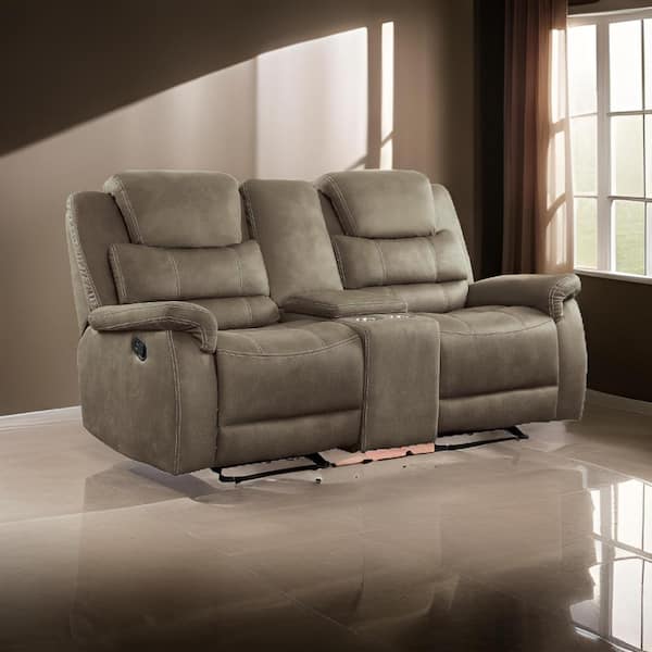 Benjara 74 in. Pillow Top Arm Microfiber Rectangle Manual Glider Loveseat Recliner Sofa in Brown