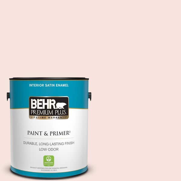 BEHR PREMIUM PLUS 1 gal. #160A-1 Cream Rose Satin Enamel Low Odor Interior Paint & Primer