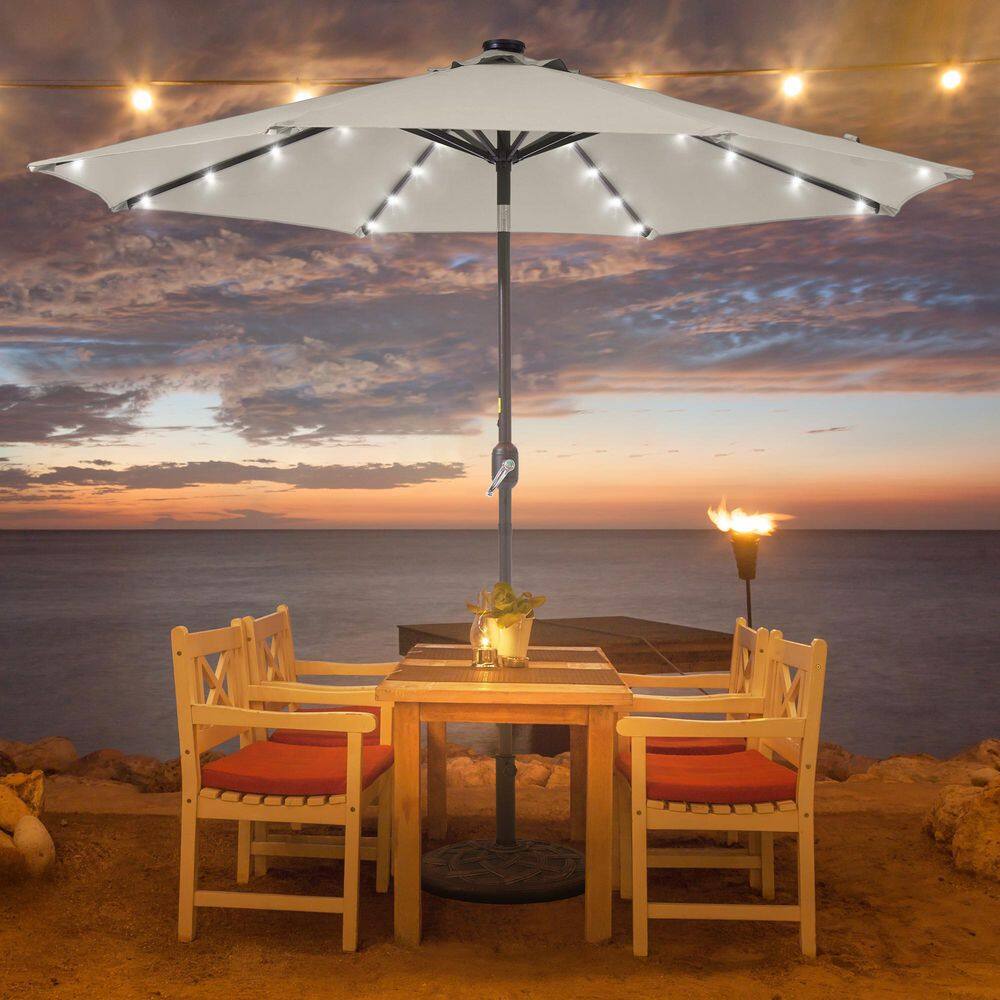 9 ft. Solar LED Market Patio Umbrellas with Solar Lights and Tilt Button in Beige price history on PriceWatchPro
