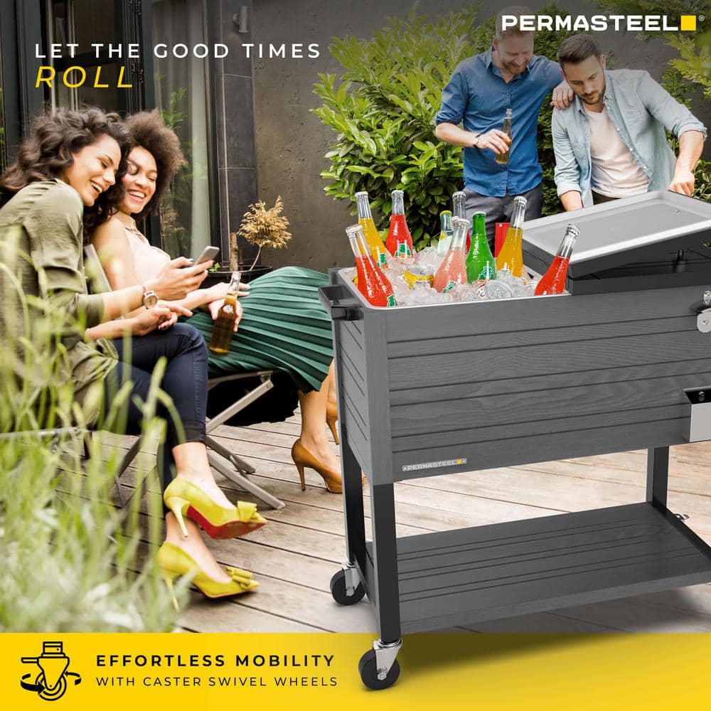Permasteel 80-Quart Gray Woodgrain Rolling Patio Cooler with Wheels
