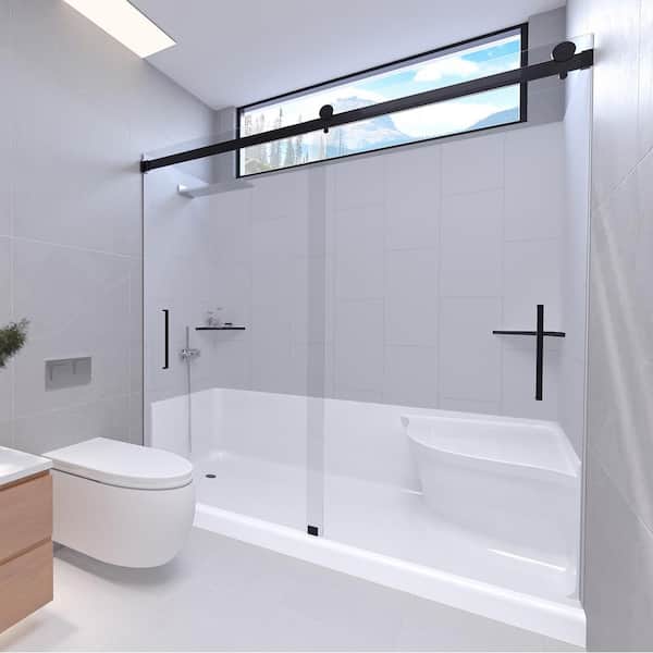 Winter White-Tetherow 60 in. W. x 32 in. x 83 in. Base/Wall/Door Seated Base Alcove Shower Stall/Kit Matte Black Left