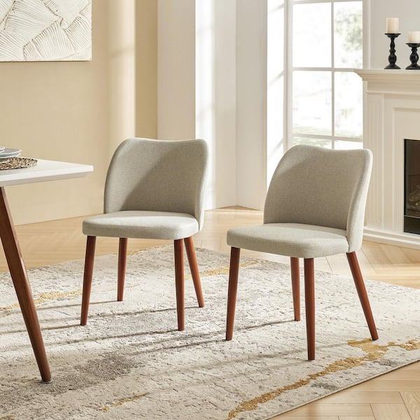 Eliseo Beige Modern Upholstered Dining Chair with Solid Wood Legs Set of 2