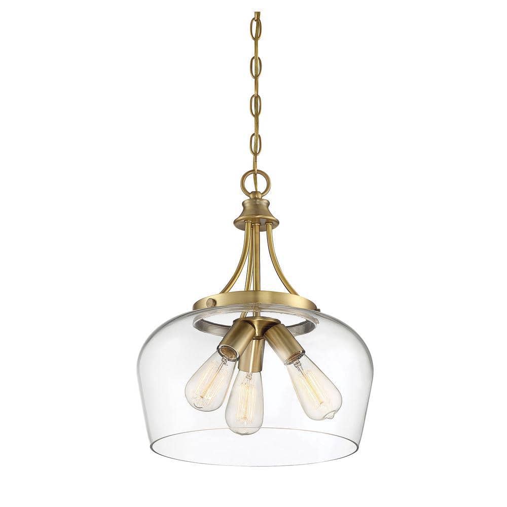 Elegant Warm Brass Octave 3-Light Curved Glass Pendant