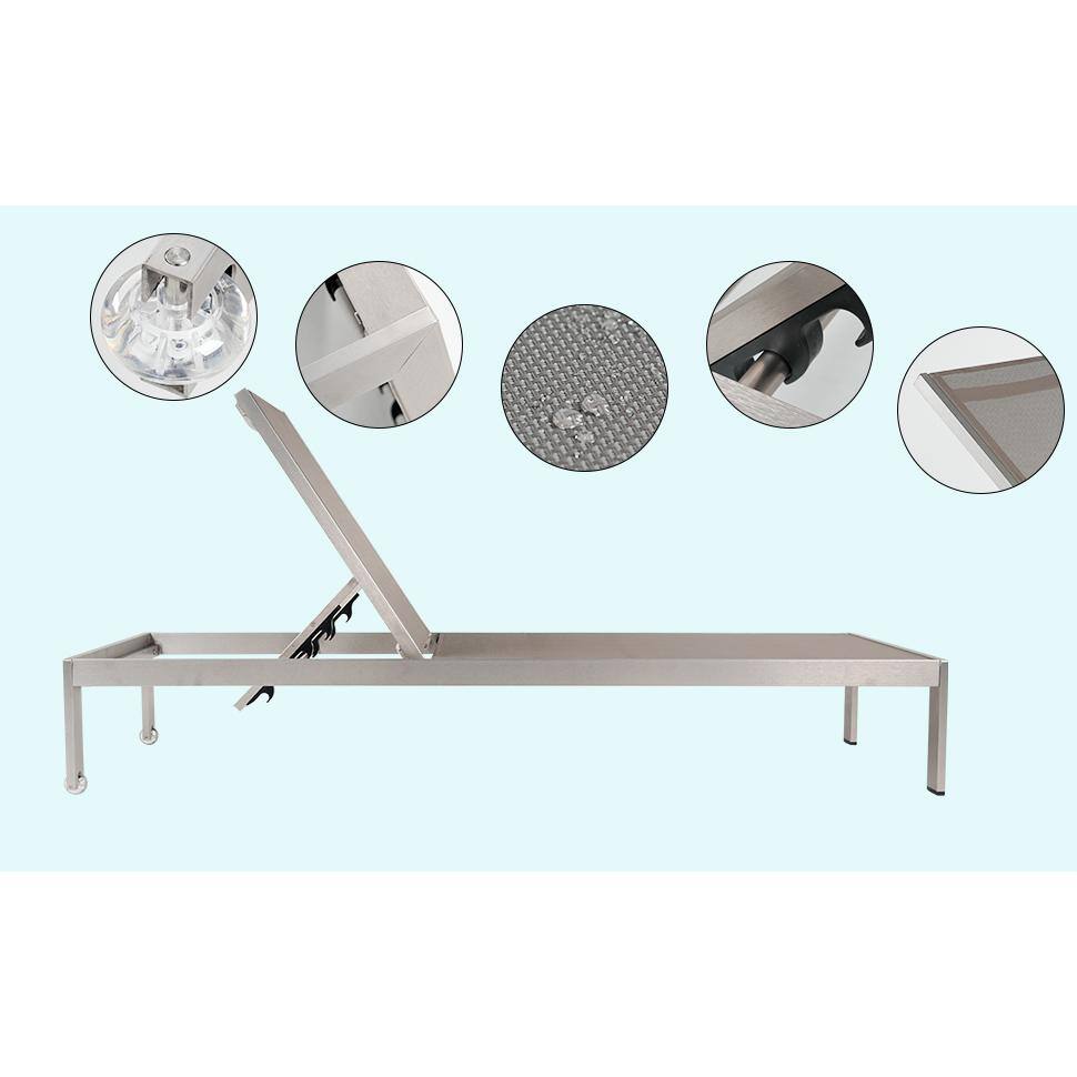 Gray Silver Aluminum Outdoor Coffee Table and Lounge Set