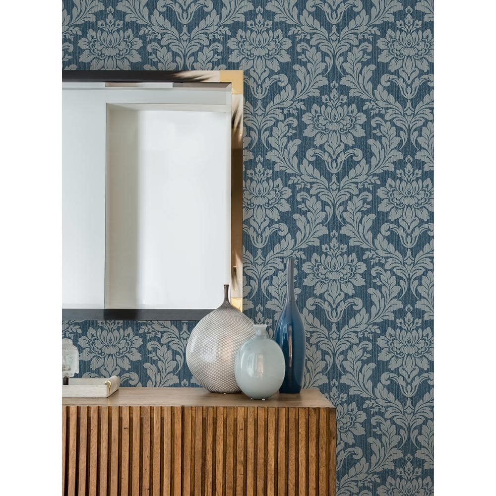 Galois Blue Damask Vinyl Wallpaper Roll