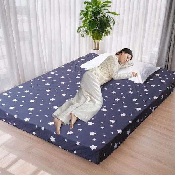BOZTIY Printed Futon Mattress with Zipper Washable Cover Padded Japanese Floor Mattress Extra Thick Folding Tatami Mat, Queen