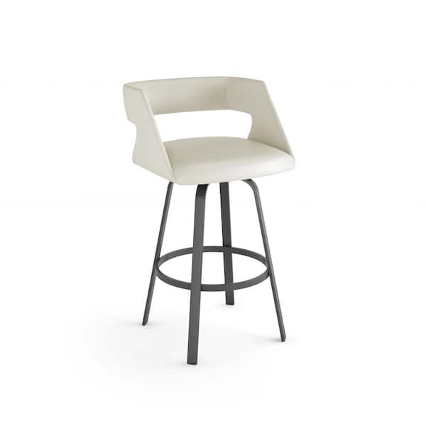 Amisco Harris 30 in. Off-White Faux Leather / Matt Dark Grey Metal Swivel Bar Stool