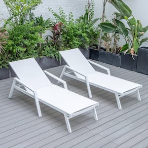 White Powder Coated Aluminum Frame Marlin Modern Patio Chaise Lounge Arm Chair with White (Set of 2)
