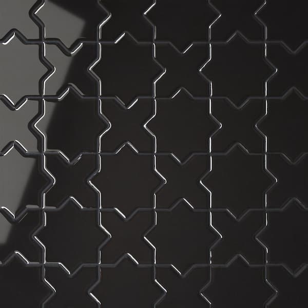 Le Cafe 12 in. x 12 in. Black Porcelain Mosaic Tile (10 sq. ft. /Case)