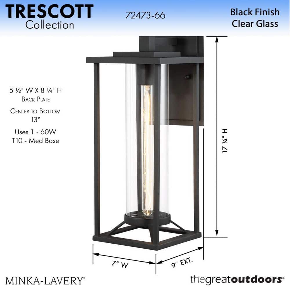 Trescott Contemporary Black Outdoor Wall Lantern with Clear Glass