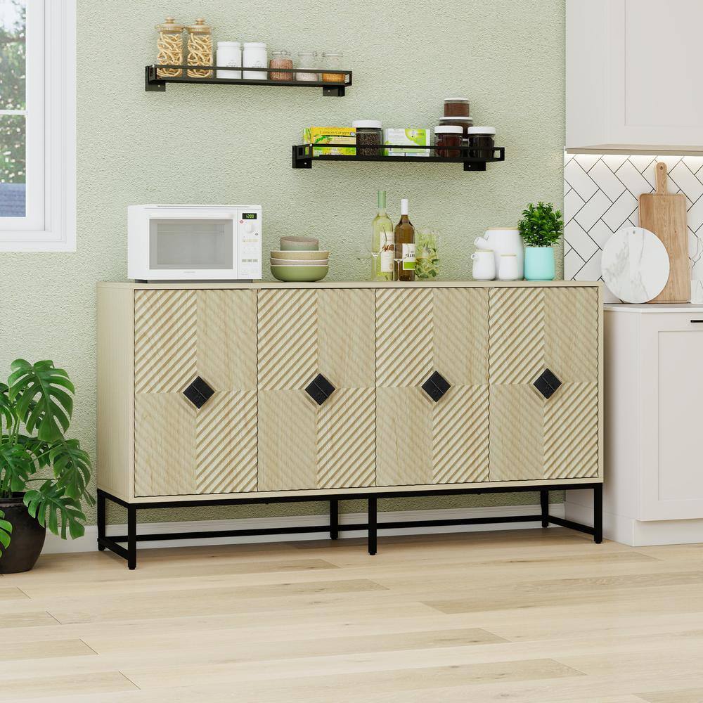 Sideboard Buffet Cabinet With Storage, Modern Coffee Bar Cabinet With Adjustable Shelf in Natural