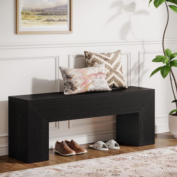 Black Wooden Entryway Bench 47 in. Farmhouse Long Indoor Entry Bench for Hallway, Seating 2