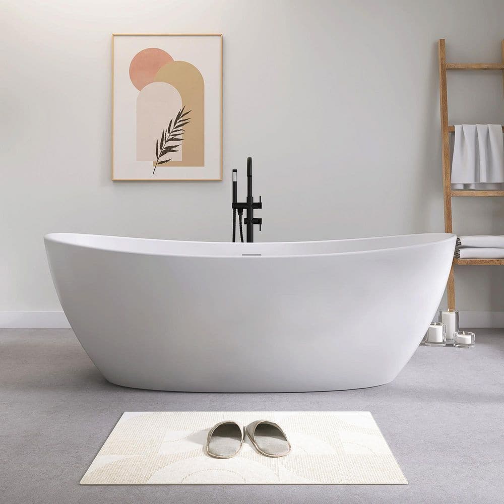 Verna 73 in. x 35 in. Solid Surface Freestanding Bathtub Stone Resin Soaking Tub in Matte White price history on PriceWatchPro