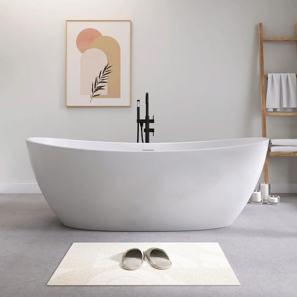 Verna 73 in. x 35 in. Solid Surface Freestanding Bathtub Stone Resin Soaking Tub in Matte White