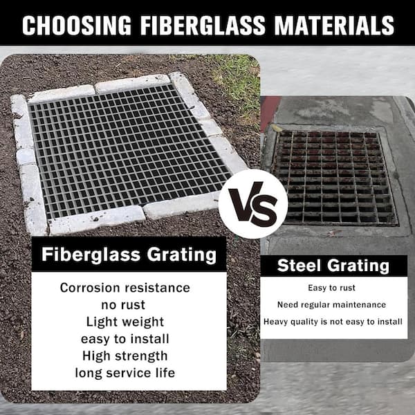 Wellco 2 ft. x 4 ft. x 1 in. Fiberglass Molded Grating, 1.5 in. x 1.5 in. x 1 in., Resin Paver,Gray