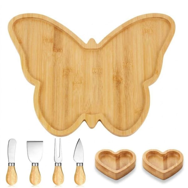 KHKFY 7-Piece Butterfly Bamboo Cheese Board Set with Knives 16.54