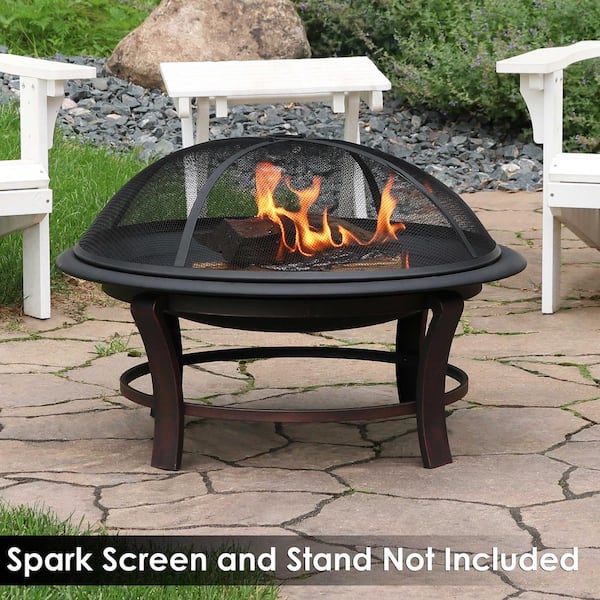 FireBeauty Fire Pit With BBQ Grill & Spark Screen - 22" Diameter, Elevated Design, Includes Poker & Log Grate