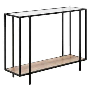 Vireo 42 in. Rectangle Blackened Bronze Glass Console Table with Limed Oak Shelf