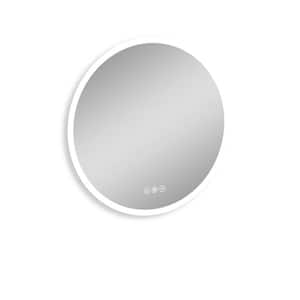 26 in. W x 26 in. H LED Large Round Framed Wall Bathroom Vanity Mirror in Silver