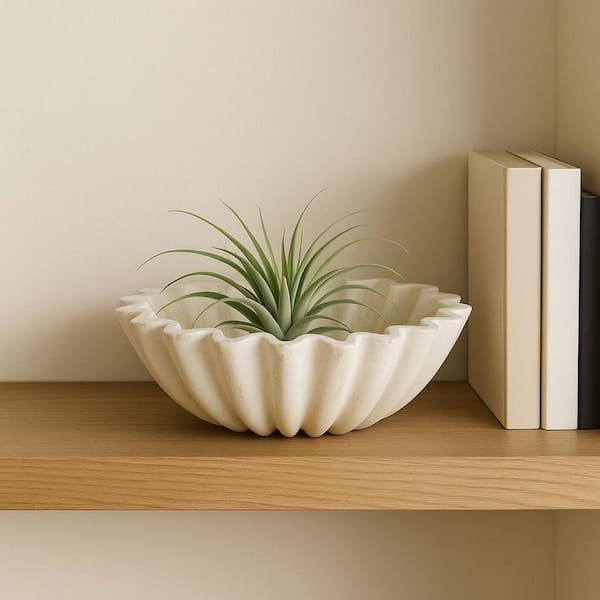 Ivory 12.5 in. Ceramic Round Novelty Fluted Decorative Bowl