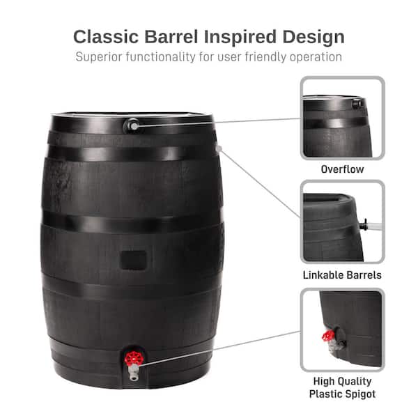 RTS Home Accents - 50 Gal. Rain Barrel Black Colour with Plastic Spigot