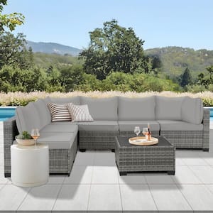 7-Piece MIRAFIT Wicker Outdoor Patio Sectional Conversation Seating Set with Gray Cushions
