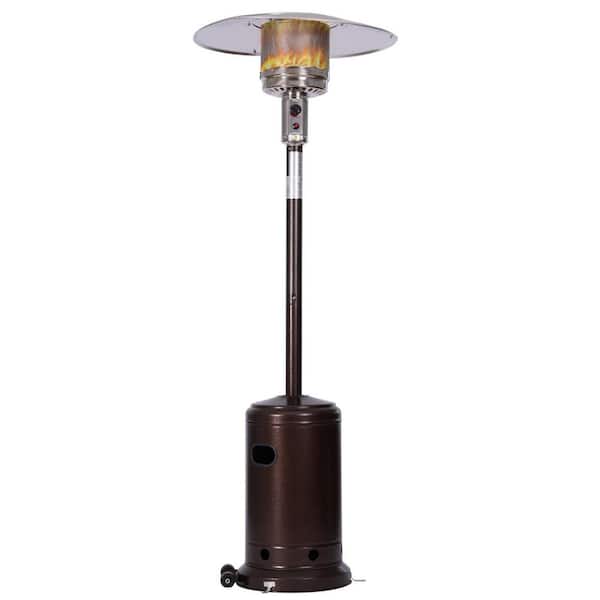 maocao hoom 46000 BTU Metal Propane Patio Heater with 2 Smooth-Rolling Wheels in Brown
