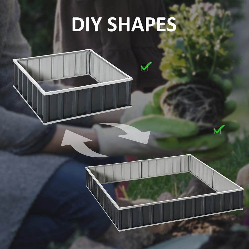 Dark Grey Metal Raised Garden Bed Planter Box