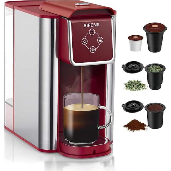 SIFENE KC101 8-Cups, 6-10 oz. Cup Sizes, Red Stainless Steel, Single Serve Coffee Maker, 50 oz. Removable Tank