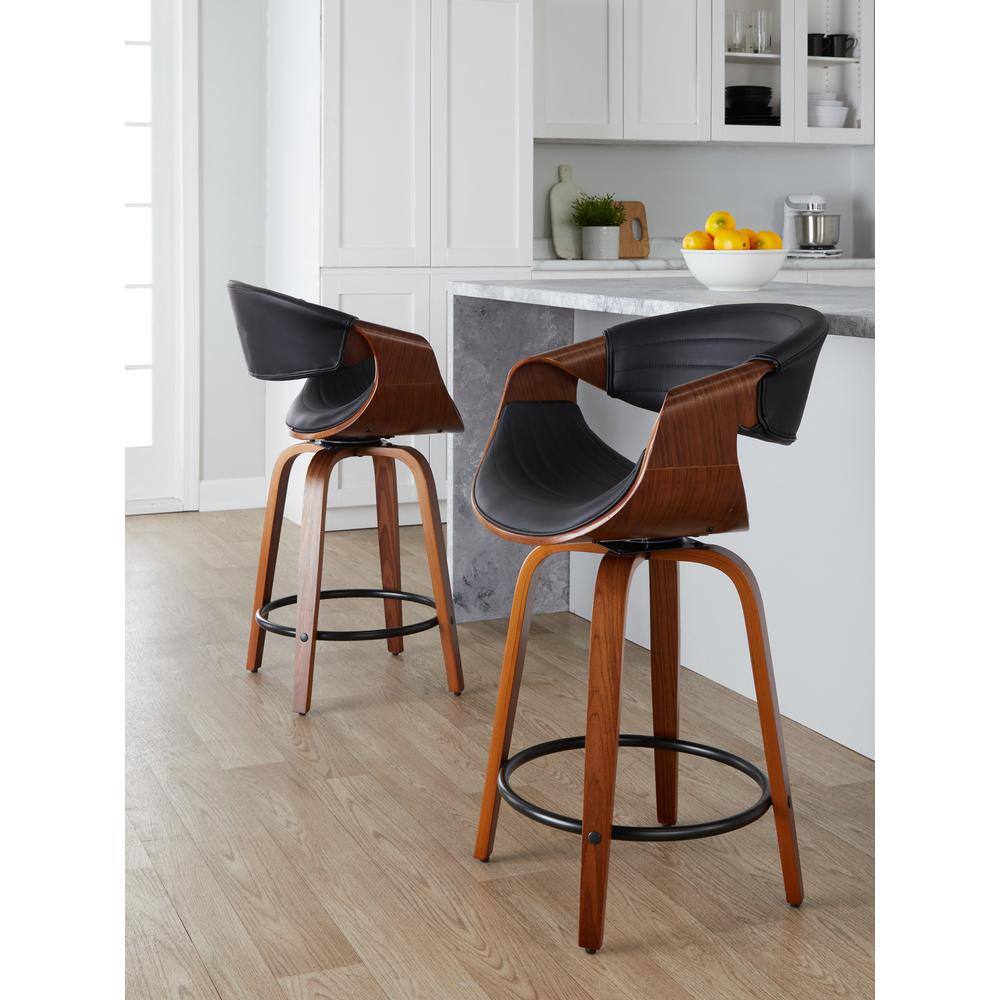 Walnut and Black Swivel Upholstered Counter Stool Set