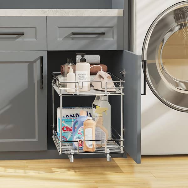 ROOMTEC Pull Out Cabinet Organizer for Narrow Cabinet (5 WX 21 D),  Kitchen Cabinet Organizer and Storage 2-Tier Cabinet Pull Out Shelves Under
