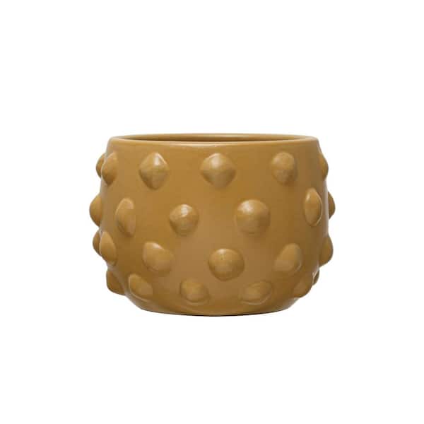 Storied Home Terracotta Planter with Raised Dots, Matte Dijon