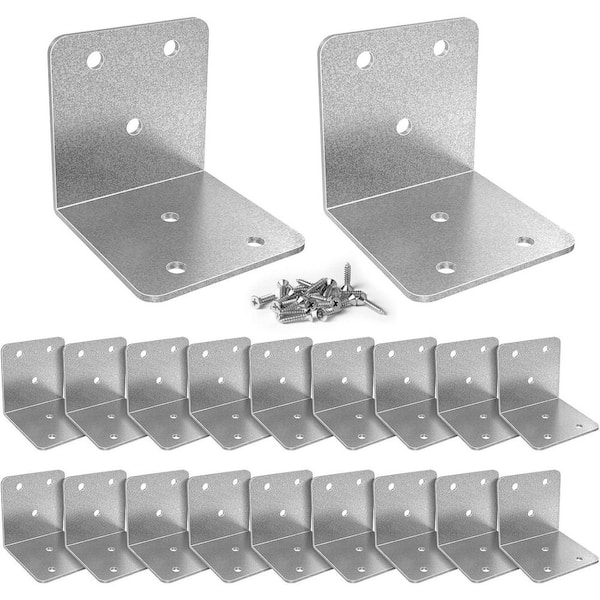 20 Pcs 2x2 Metal Corner Braces Silver L Brackets with Screws for Wood Furniture Bed Chair Reinforcement