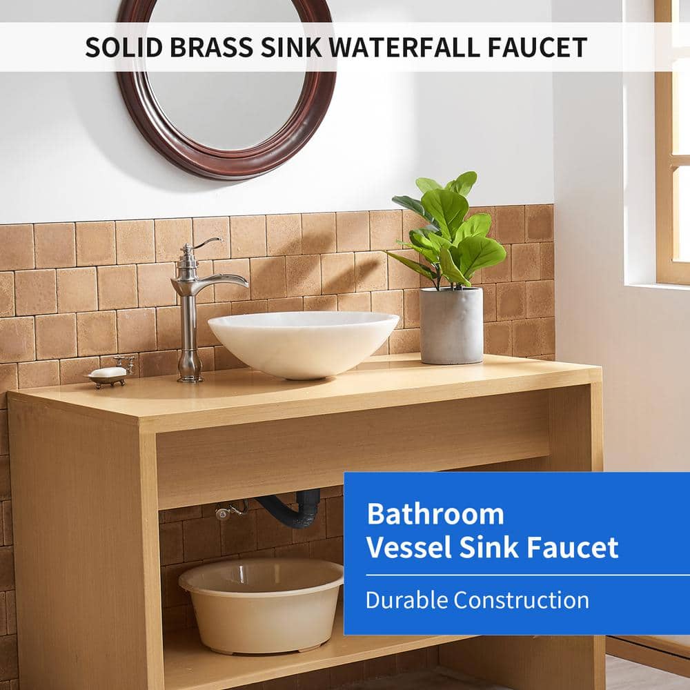 Brushed Nickel Single-Handle Waterfall Vessel Bathroom Faucet