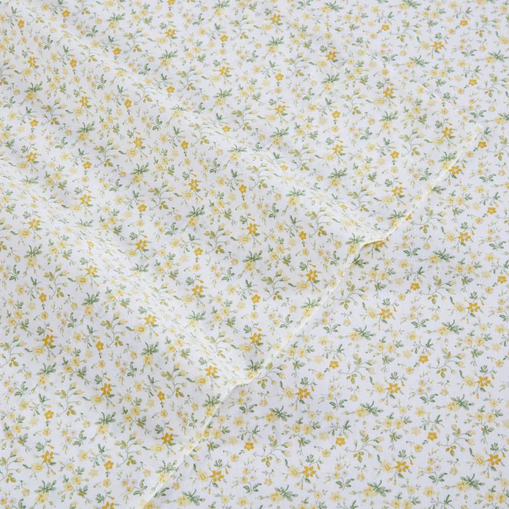 Twin White Cotton Percale Printed Sheet Set