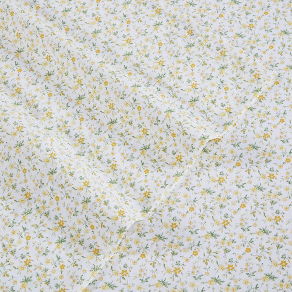 Evie Sungold Floral Cotton Percale King Sheet Set