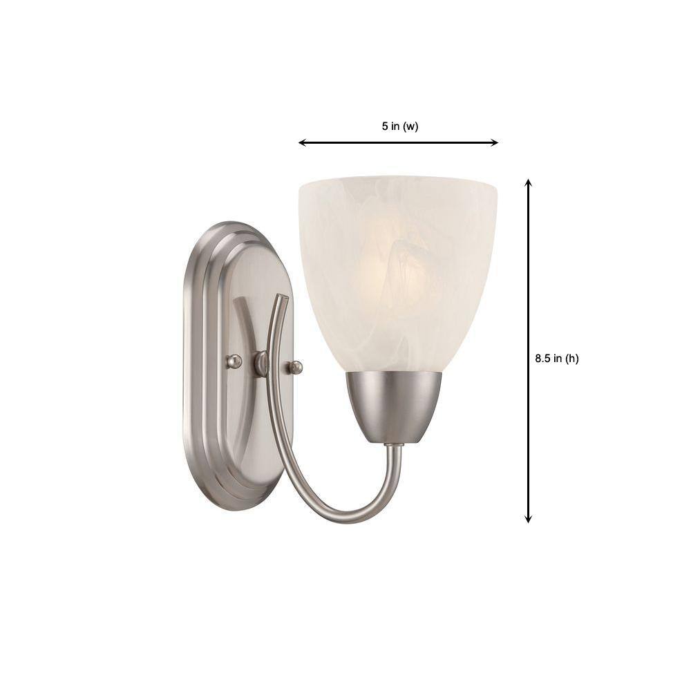 Brushed Nickel 8" Steel Wall Sconce with Alabaster Glass Shade