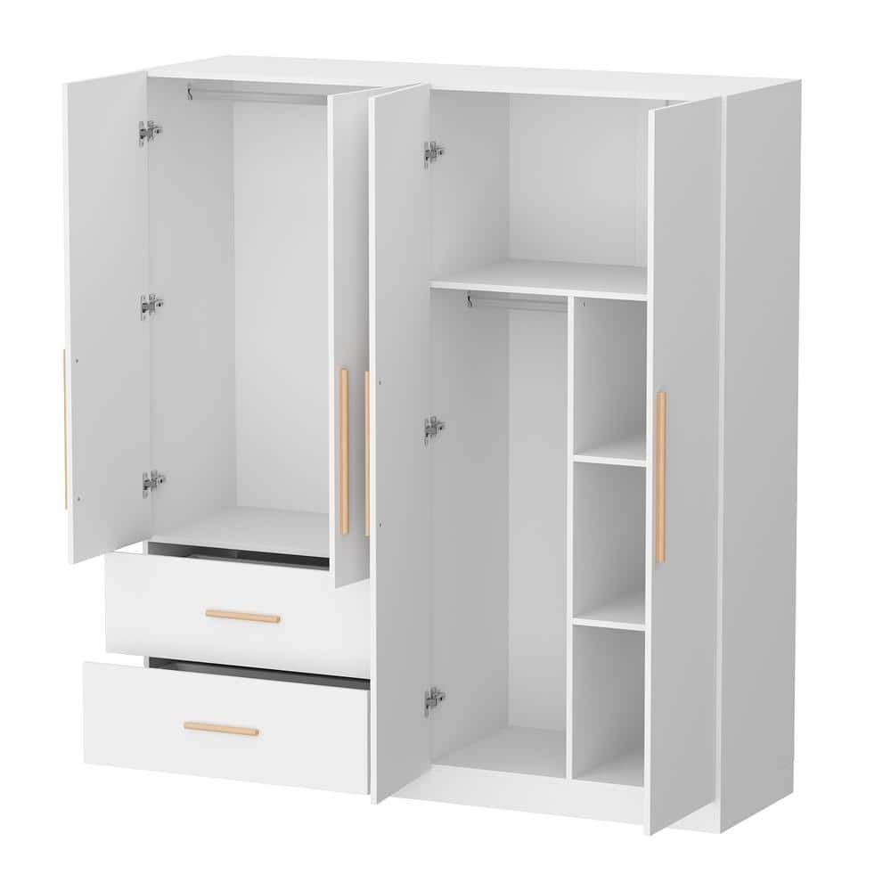 70.9 in. H x 19.5 in. D White 63 in. W 4-Door Big Wardrobe Armoires with Hanging Rods, Drawers and Storage Shelves - thumbnail 4