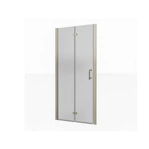 36 in. W x 72 in. H Bi-Fold Semi-Frameless Shower Doors in Brushed Nickel with Clear Glass