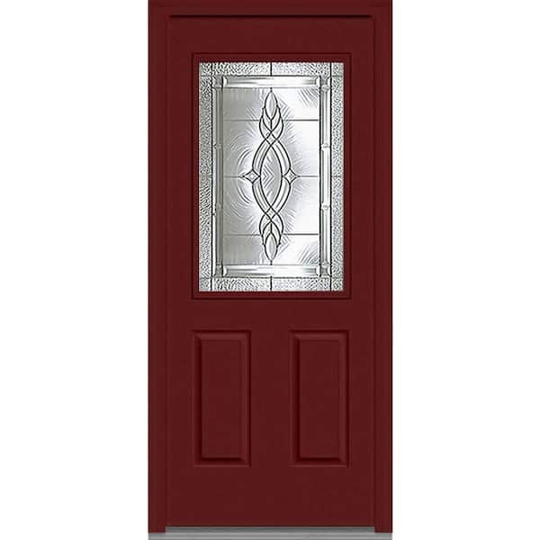 MMI Door 36 in. x 80 in. Brentwood Left-Hand 1/2 Lite 2-Panel Classic Painted Fiberglass Smooth Prehung Front Door