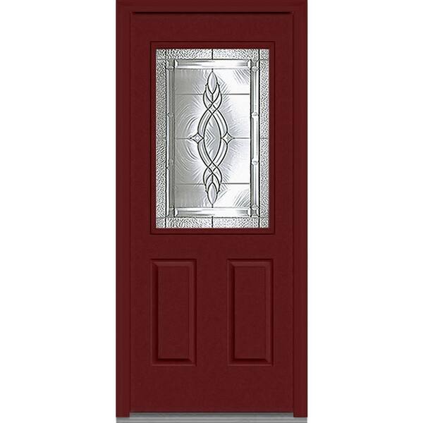 MMI Door 36 in. x 80 in. Brentwood Right-Hand Decorative 1/2 Lite 2-Panel Classic Painted Fiberglass Smooth Prehung Front Door