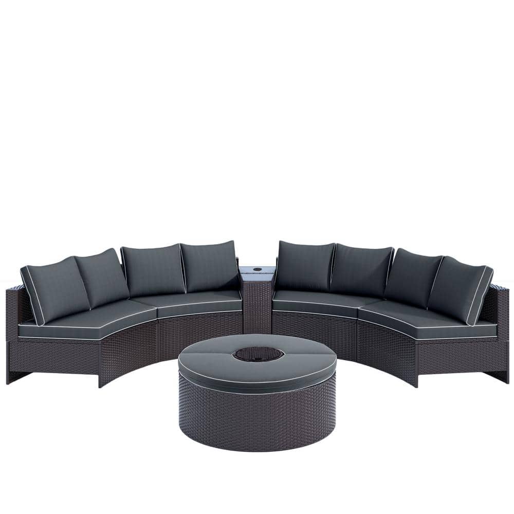 6-piece Brown Outdoor Wicker Patio Sofa Conversation Set with Storage for U