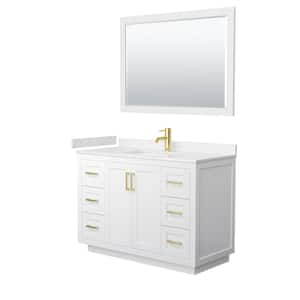 Miranda 48 in. W Single Bath Vanity in White with Cultured Marble Vanity Top in LV Carrara with White Basin and Mirror