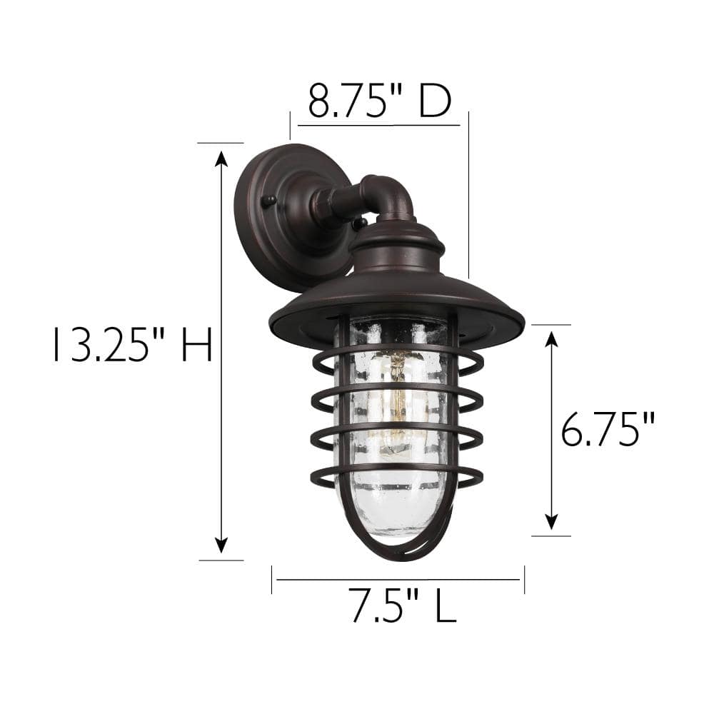 Stevenson 8.75'' Bronze Industrial Dimmable Seedy Glass Wall Light