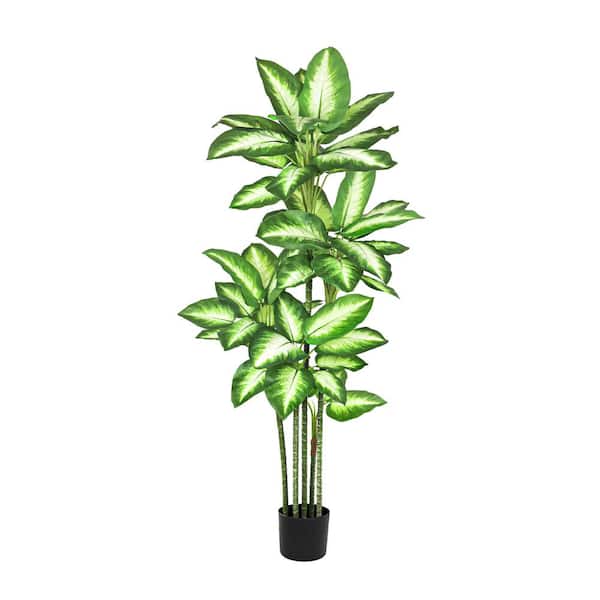 4 ft. Real Touch Green White Artificial Dieffenbachia Tree in Black Pot